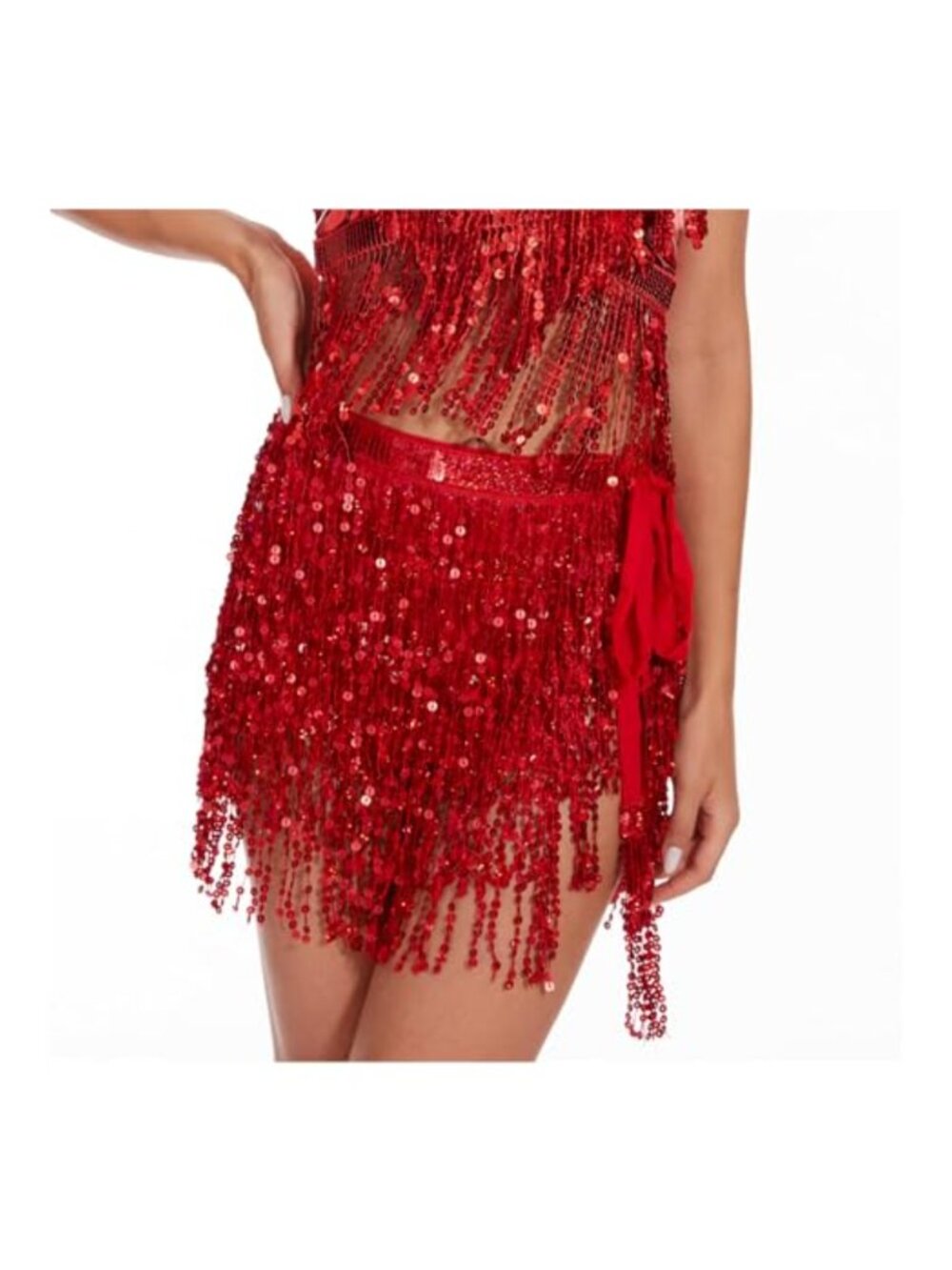 Women's Sequin Fringe Dance Skirt Wrap Mini Skirt